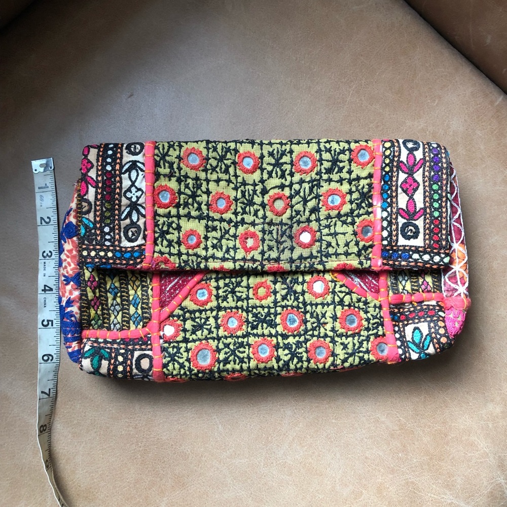 Boho embroidered mirror clutch shoulder bag - Picture 5 of 6